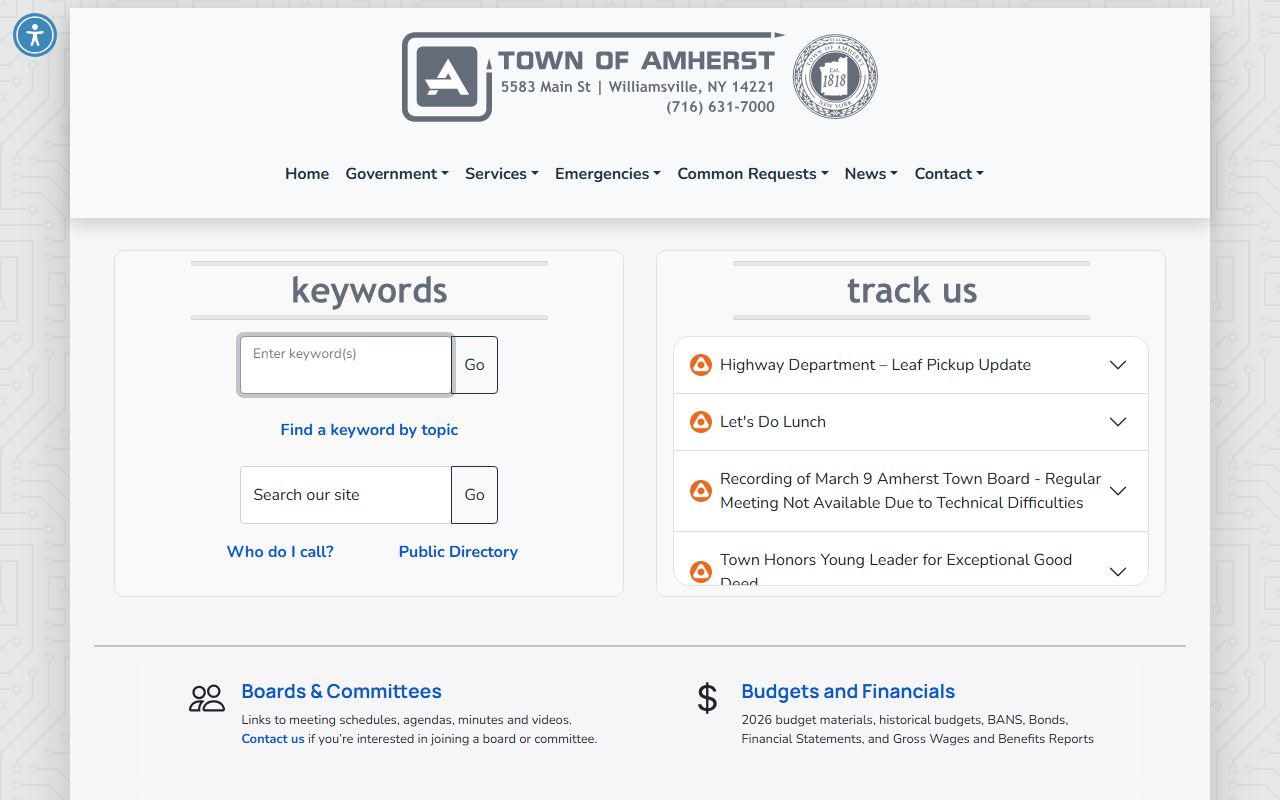 Amherst Town Clerk services page for marriage records