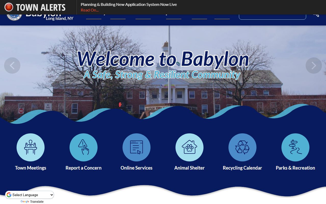 Babylon Town Clerk services page showing marriage record information