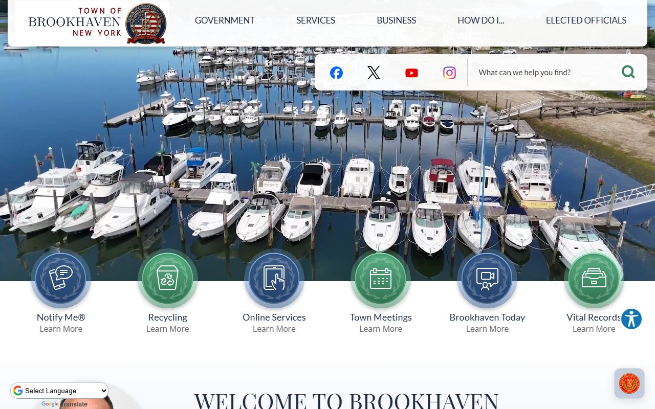 Brookhaven Town Clerk services page showing marriage record options