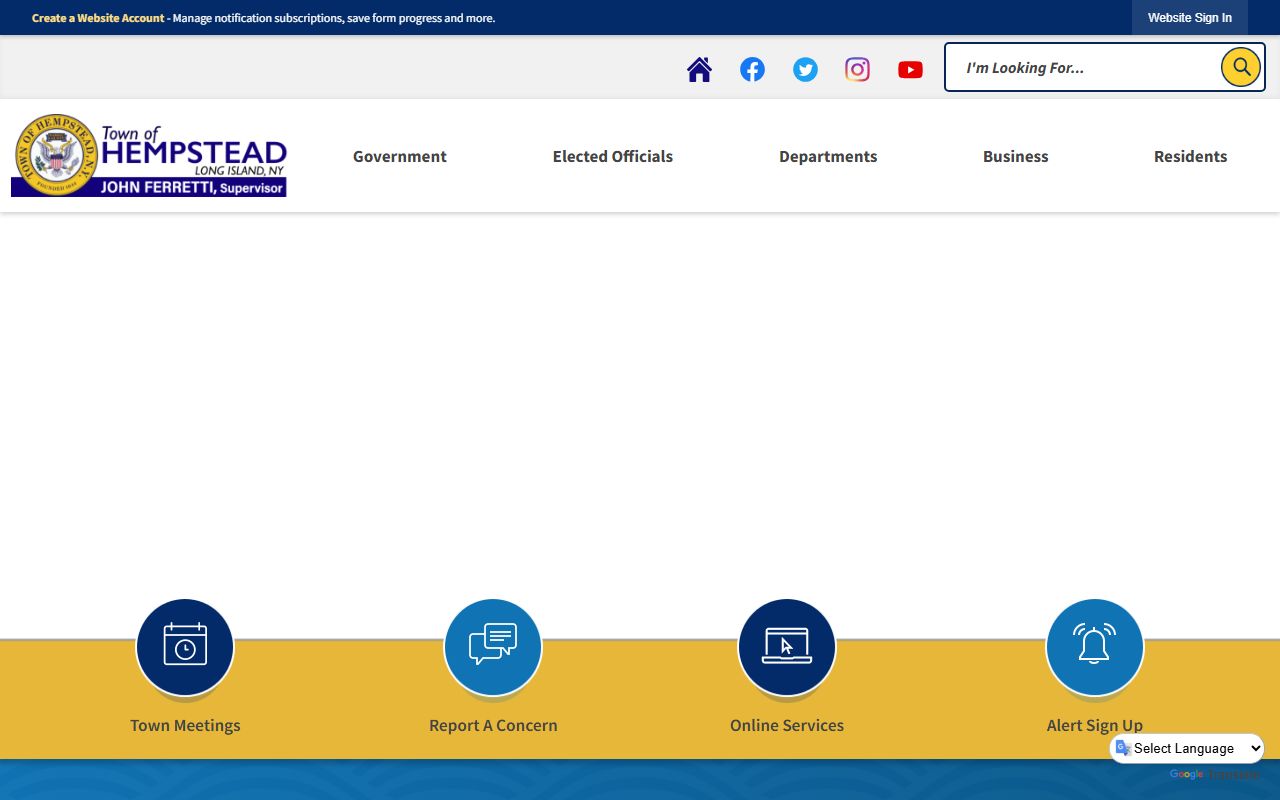 Hempstead Town Clerk vital records services page for marriage records