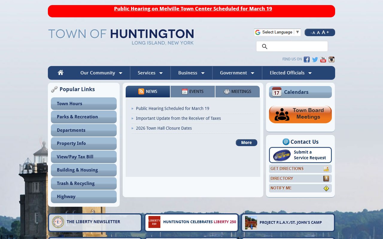 Huntington Town Clerk services page for marriage records