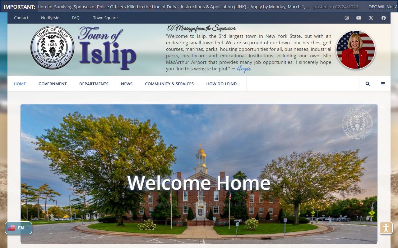 Islip Town Clerk services page for marriage records and vital records