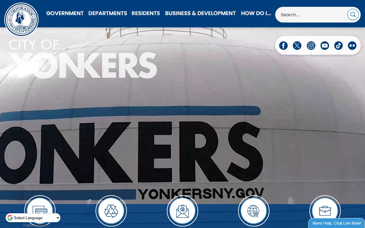 Yonkers City Clerk services page with marriage record information