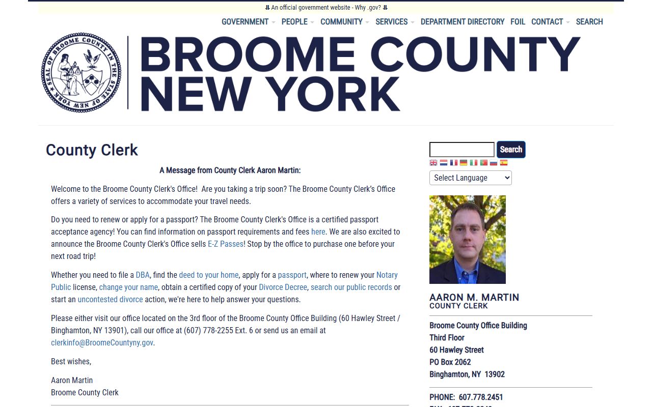 Broome County Clerk official website