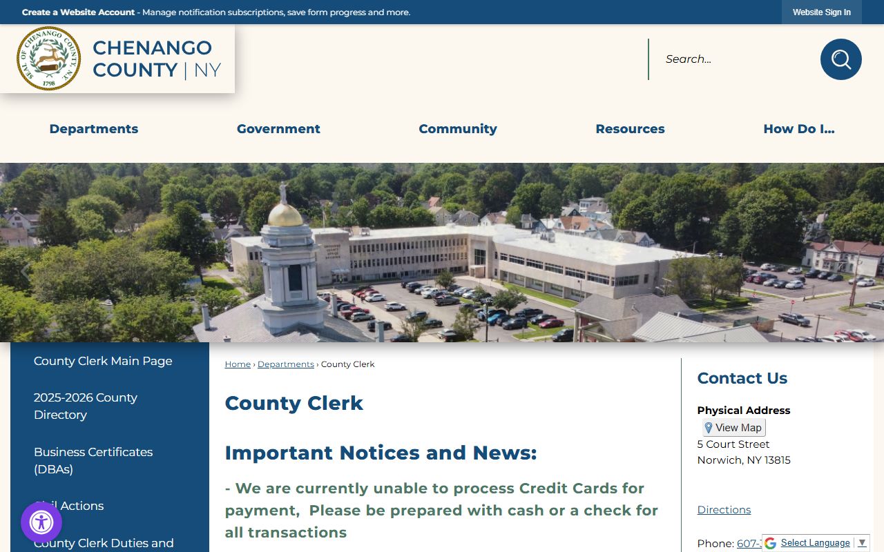 Chenango County Clerk official website