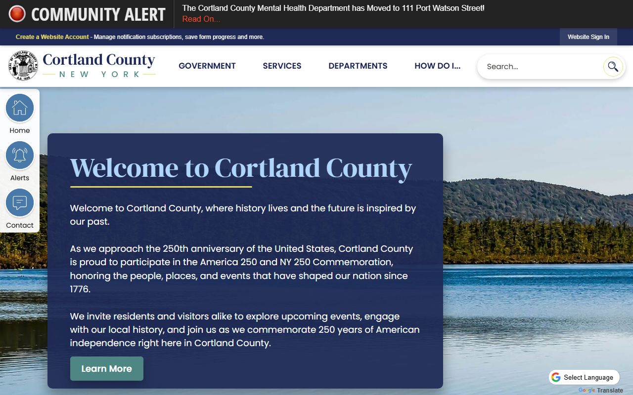 Cortland County Clerk office website showing marriage records services