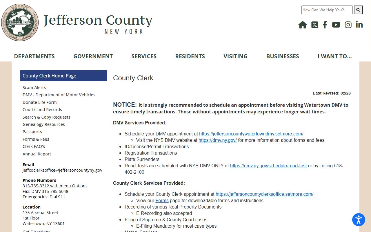 Jefferson County Clerk official website showing marriage records services