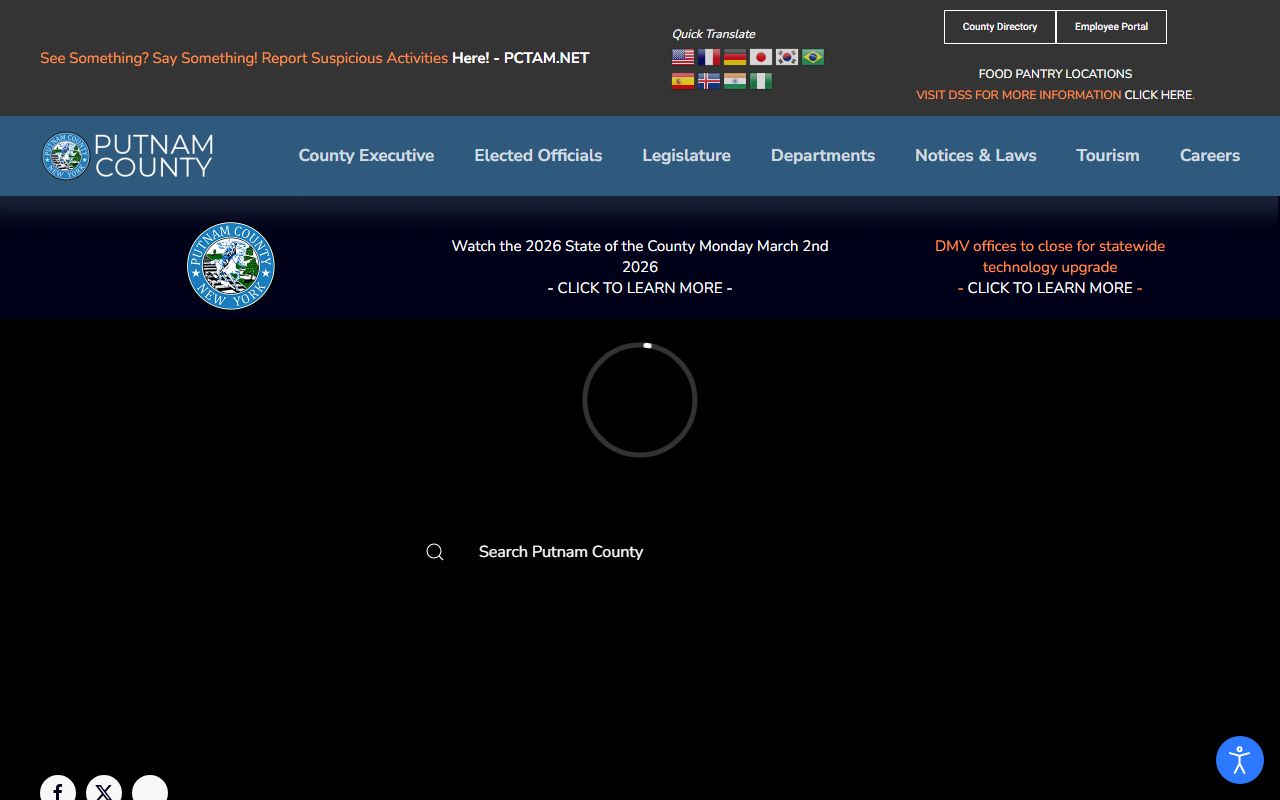 Putnam County Government website showing county clerk services