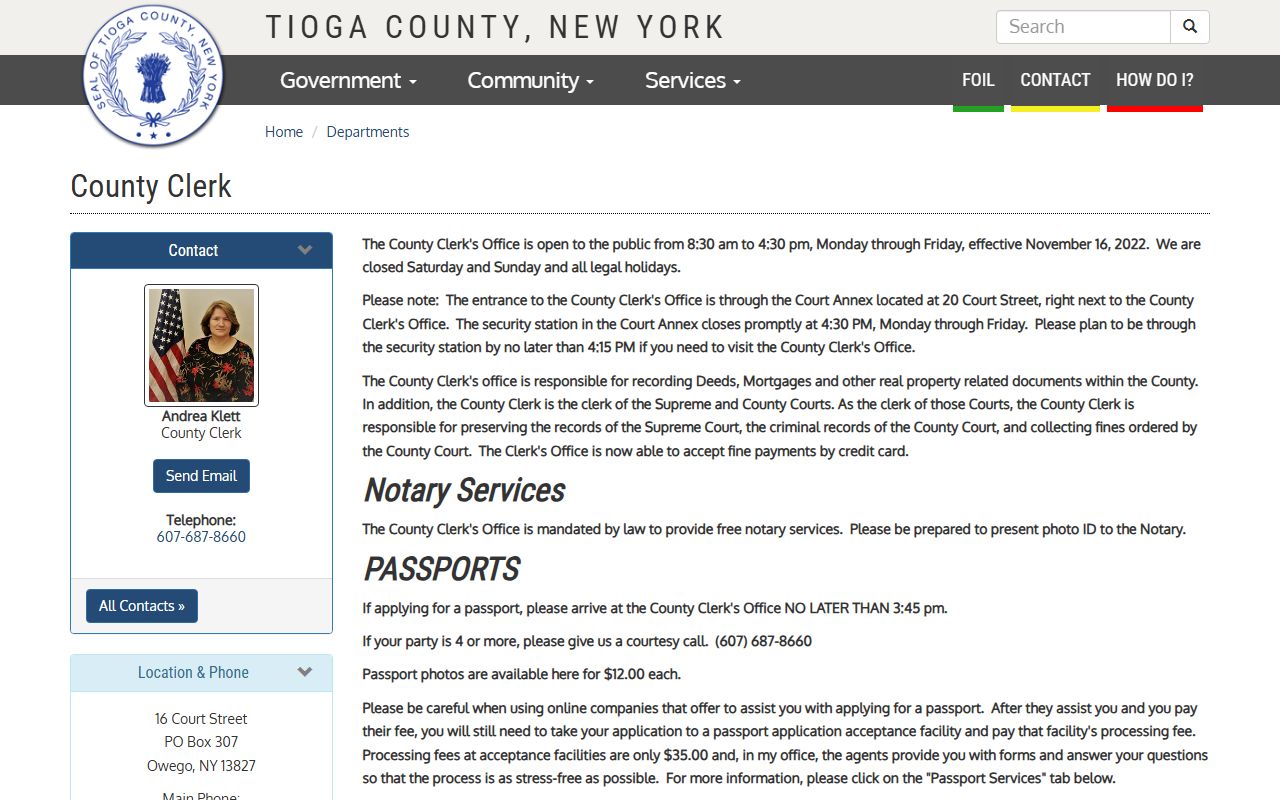 Tioga County Clerk official website