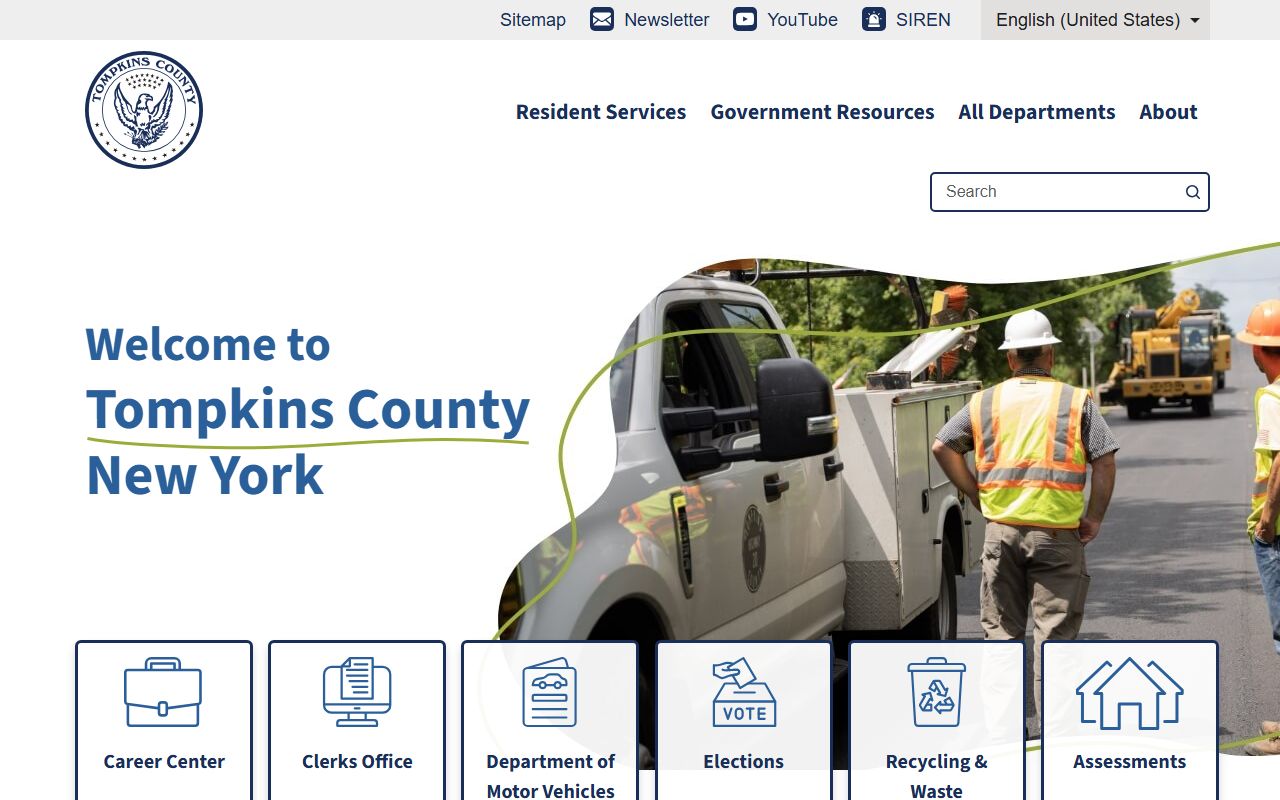 Tompkins County government website showing clerk services